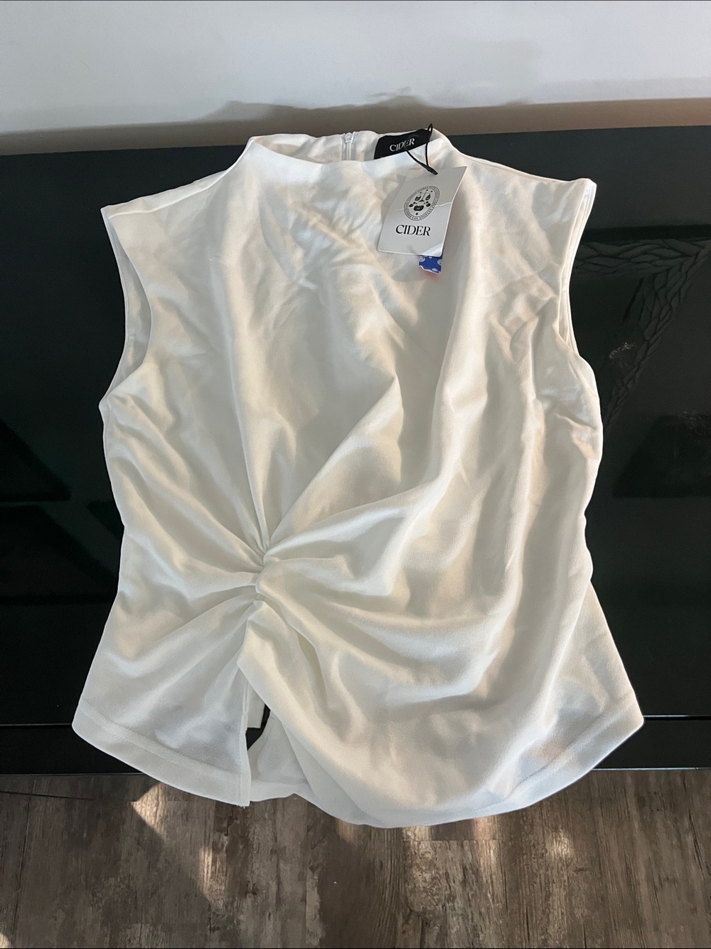 Cider White Twist-Front Sleeveless Top